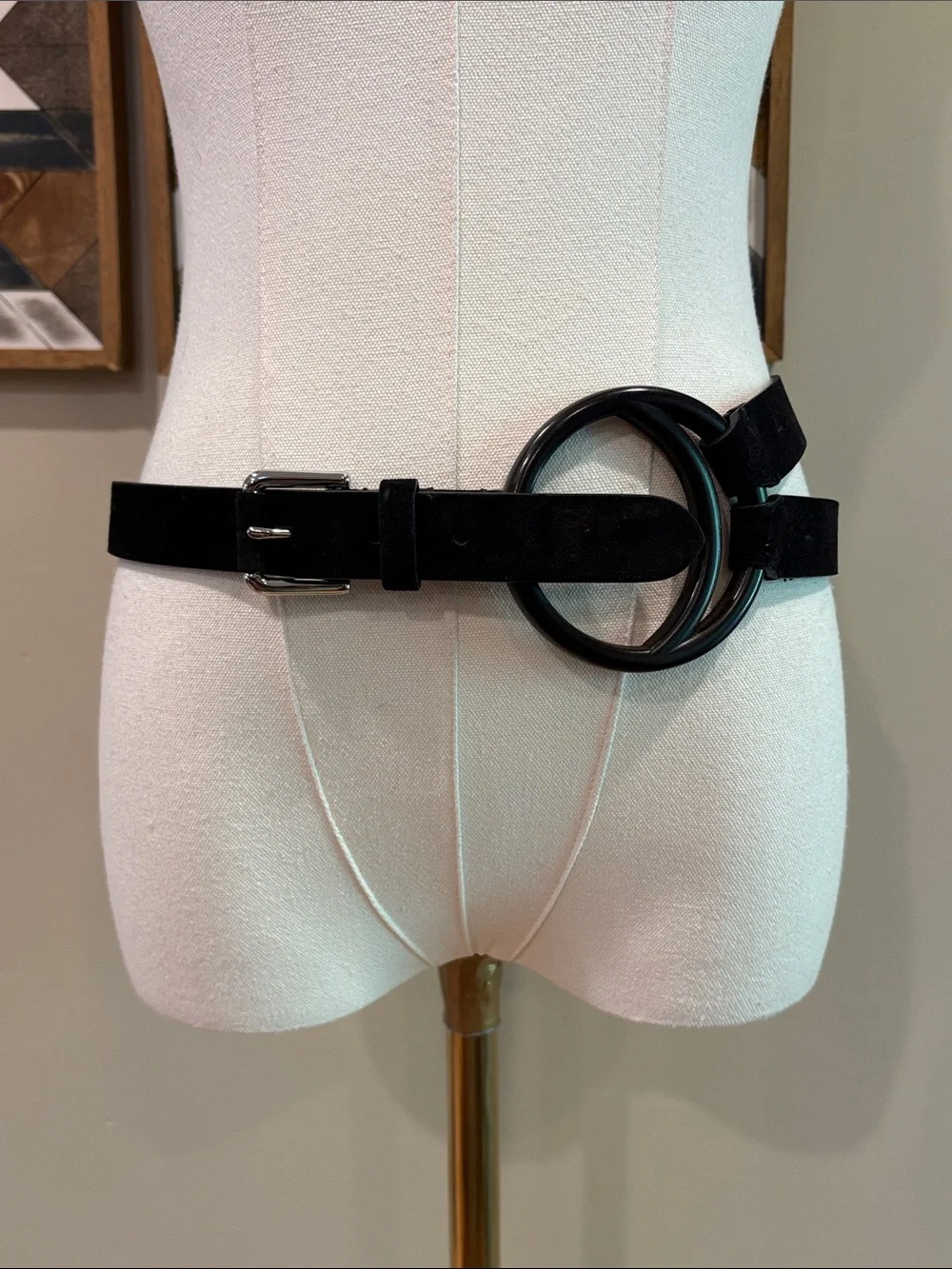 Vintage Ralph Lauren Equestrian Black Suede O-Ring Tri-Strap Belt Made in Italy